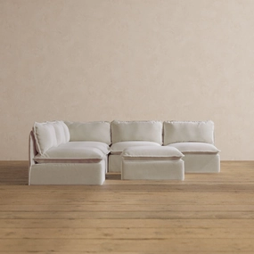 Modular Washable 5-Seater Open-Ends Corner Sectional   Ottoman in Coco | Deluxe  Seat | Cloud Pillow