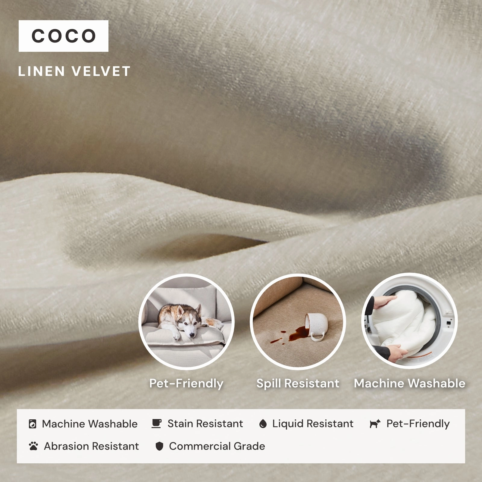 Modular Washable 5-Seater Open-Ends Corner Sectional   Ottoman in Coco | Deluxe  Seat | Cloud Pillow