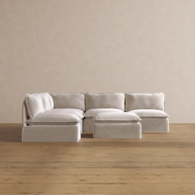 Modular Washable 5-Seater Open-Ends Corner Sectional   Ottoman in Mist | Deluxe  Seat | Cloud Pillow