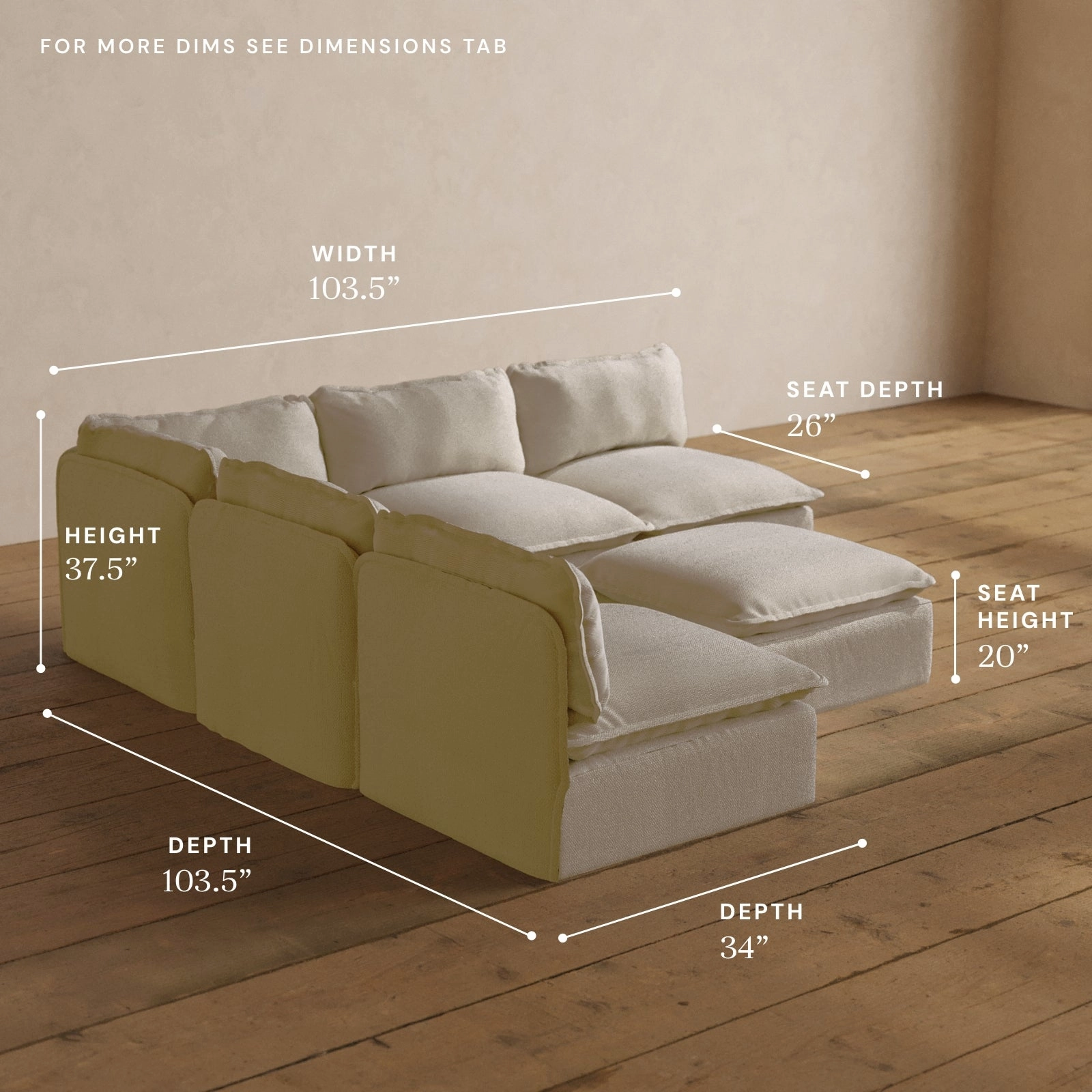 Modular Washable 5-Seater Open-Ends Corner Sectional   Ottoman in Powder | Deluxe  Seat | Cloud Pillow