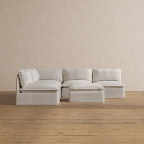 Modular Washable 5-Seater Open-Ends Corner Sectional   Ottoman in Powder | Deluxe  Seat | Cloud Pillow