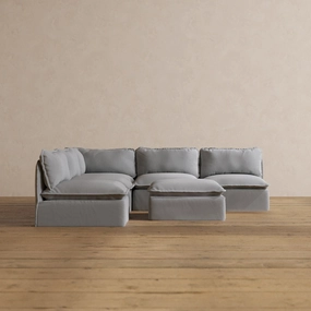 Modular Washable 5-Seater Open-Ends Corner Sectional   Ottoman in Pumice | Deluxe  Seat | Cloud Pillow