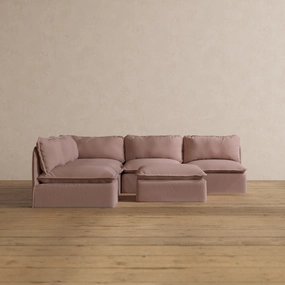 Modular Washable 5-Seater Open-Ends Corner Sectional   Ottoman in Sakura | Memorix  Seat | Contour Pillow