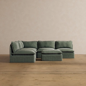 Modular Washable 5-Seater Open-Ends Corner Sectional   Ottoman in Willow | Deluxe  Seat | Cloud Pillow
