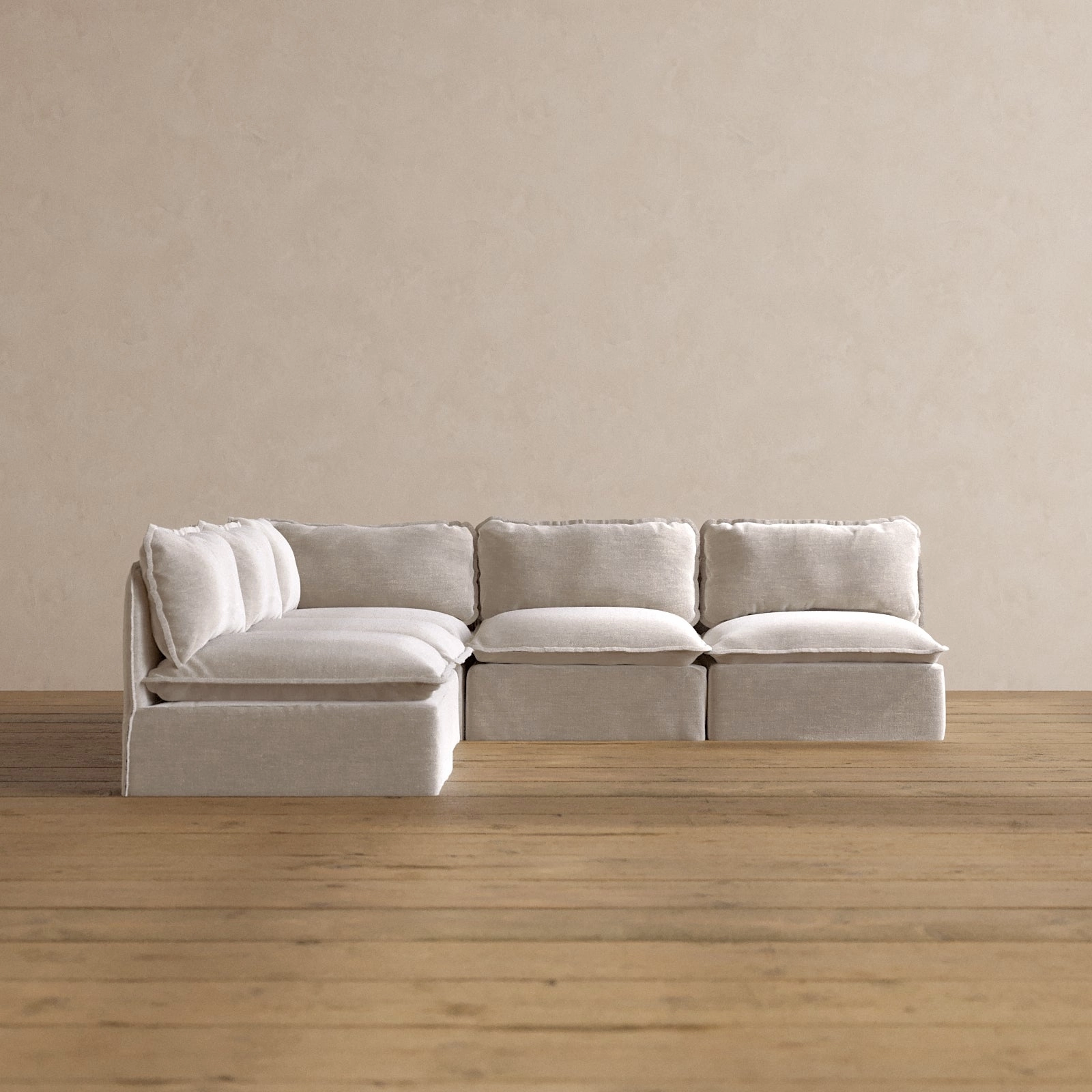 Modular Washable 5-Seater Open-Ends Corner Sectional in Mist | Deluxe  Seat | Cloud Pillow