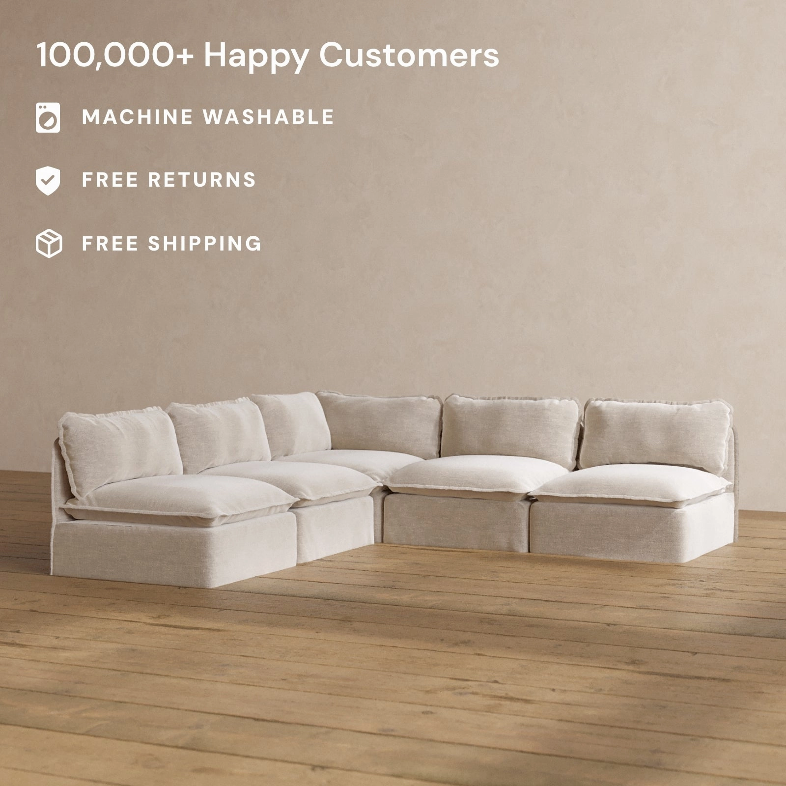 Modular Washable 5-Seater Open-Ends Corner Sectional in Mist | Deluxe  Seat | Cloud Pillow