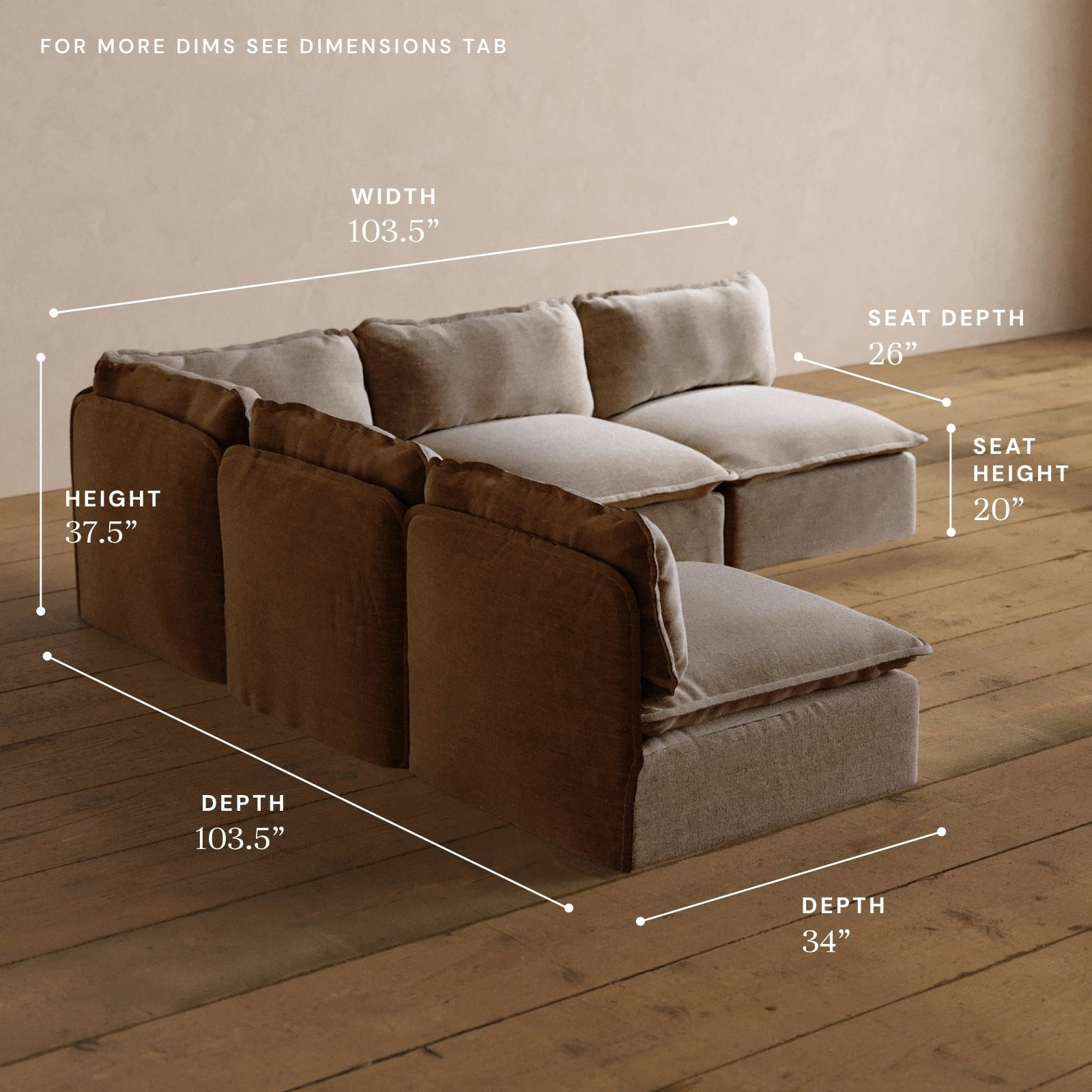Modular Washable 5-Seater Open-Ends Corner Sectional in Mist | Deluxe  Seat | Cloud Pillow