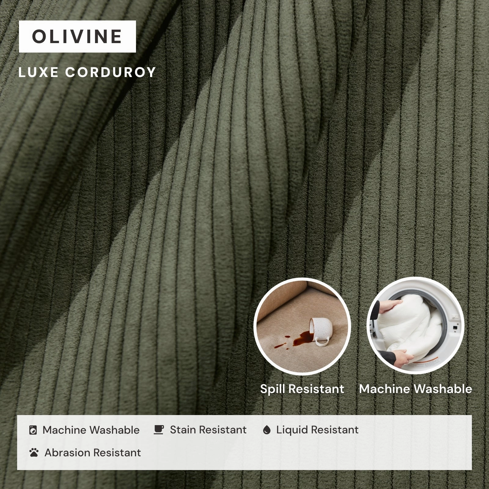 Modular Washable 5-Seater Open-Ends Corner Sectional in Olivine | Deluxe  Seat | Cloud Pillow