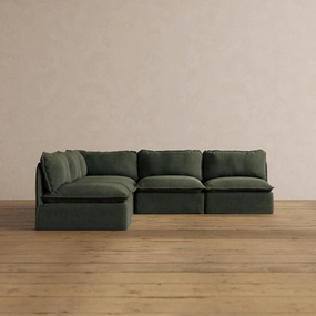 Modular Washable 5-Seater Open-Ends Corner Sectional in Olivine | Deluxe  Seat | Cloud Pillow