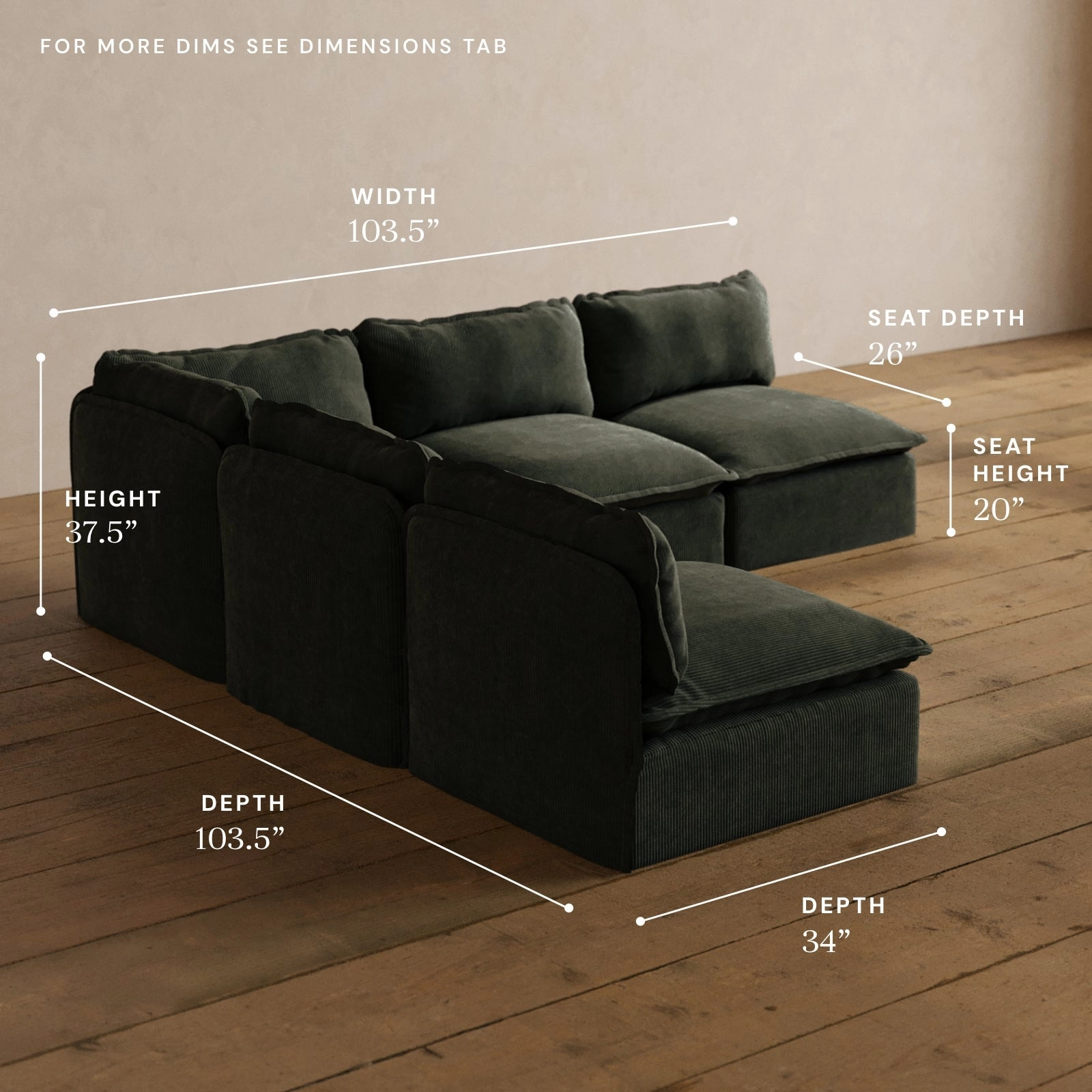 Modular Washable 5-Seater Open-Ends Corner Sectional in Olivine | Memorix  Seat | Contour Pillow
