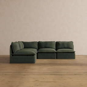 Modular Washable 5-Seater Open-Ends Corner Sectional in Olivine | Memorix  Seat | Contour Pillow