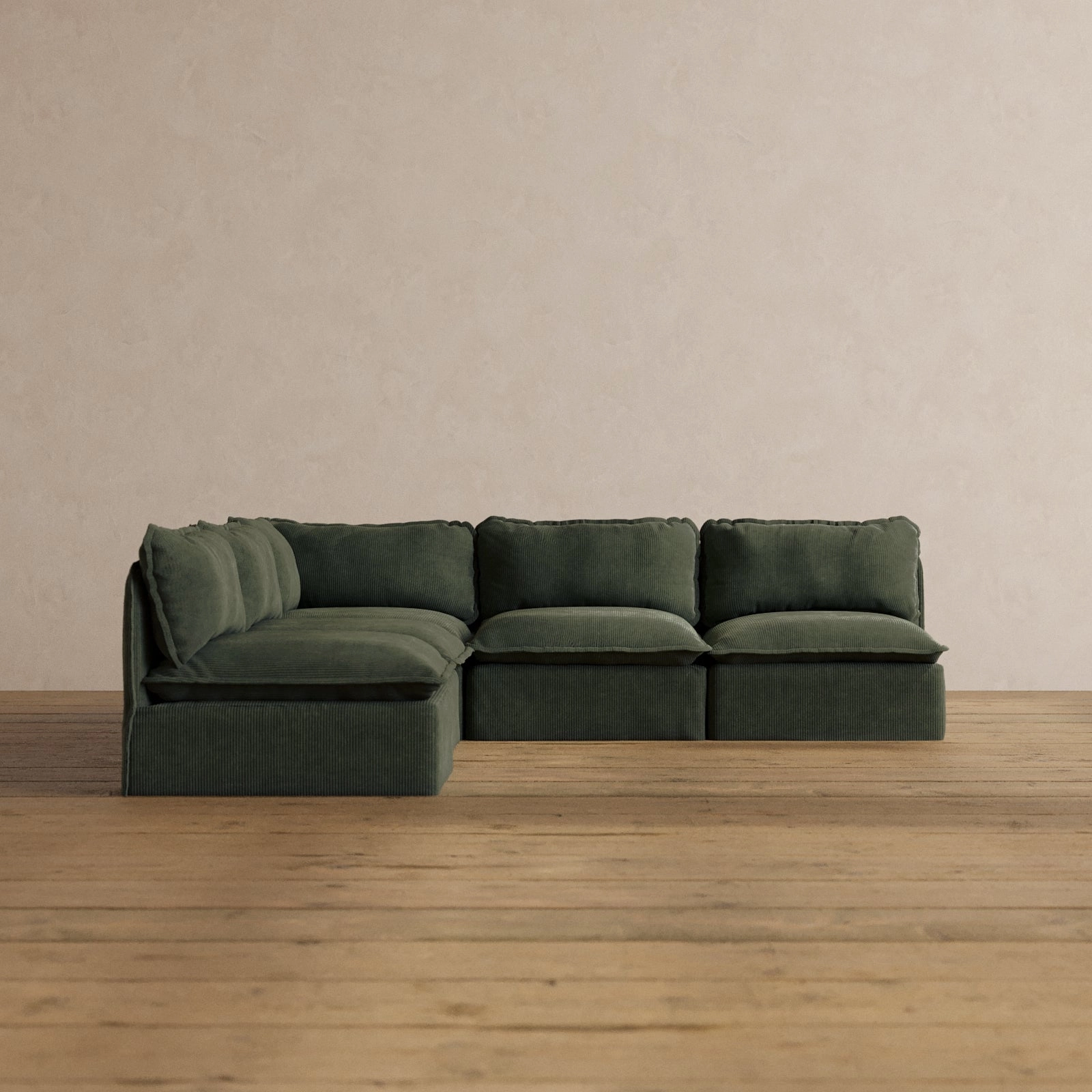 Modular Washable 5-Seater Open-Ends Corner Sectional in Olivine | Memorix  Seat | Contour Pillow