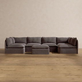 Modular Washable 6-Seater Open-Ends U-Sectional   Ottoman in Caviar | Memorix  Seat | Contour Pillow