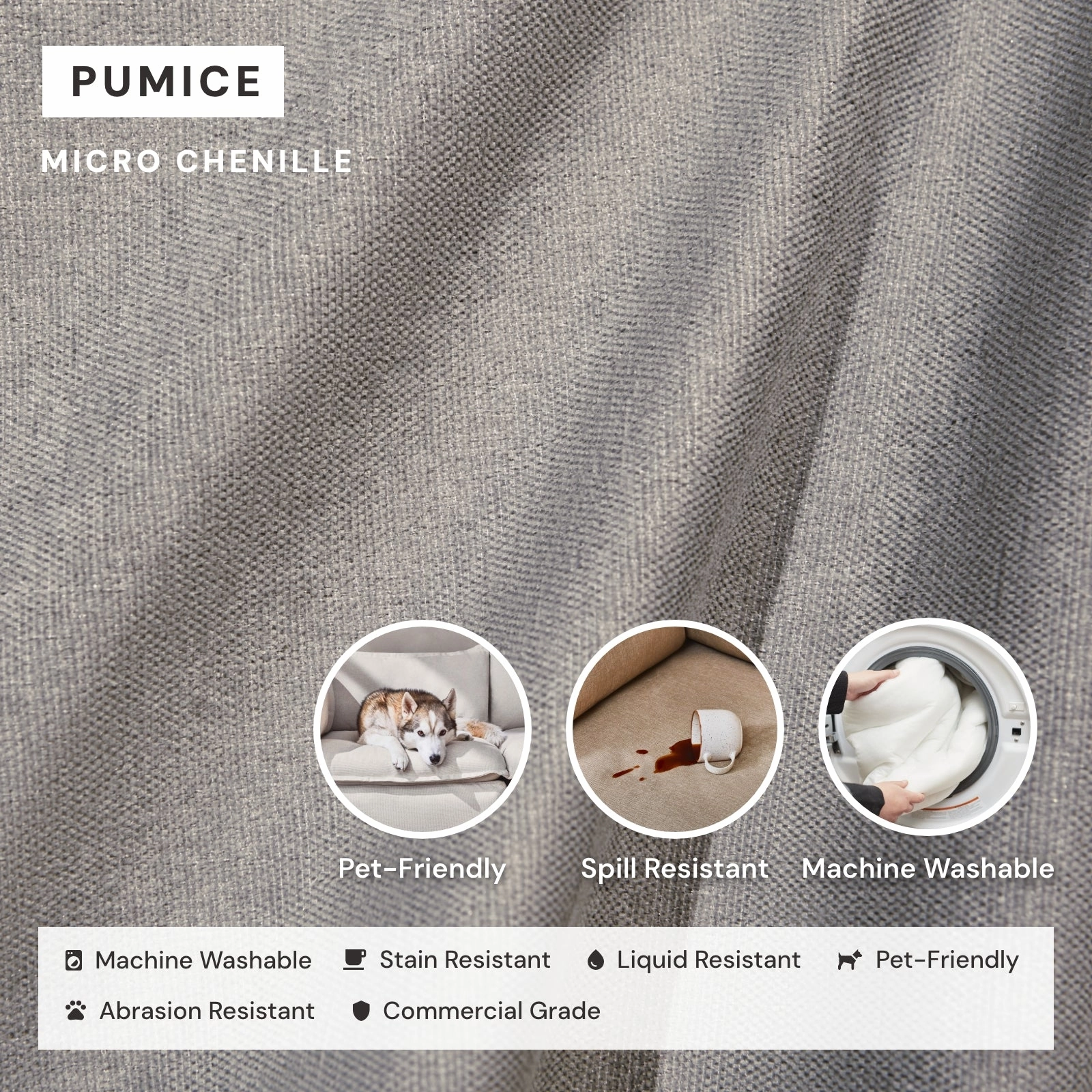 Modular Washable 6-Seater Open-Ends U-Sectional   Ottoman in Pumice | Memorix  Seat | Contour Pillow