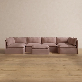 Modular Washable 6-Seater Open-Ends U-Sectional   Ottoman in Sakura | Memorix  Seat | Contour Pillow