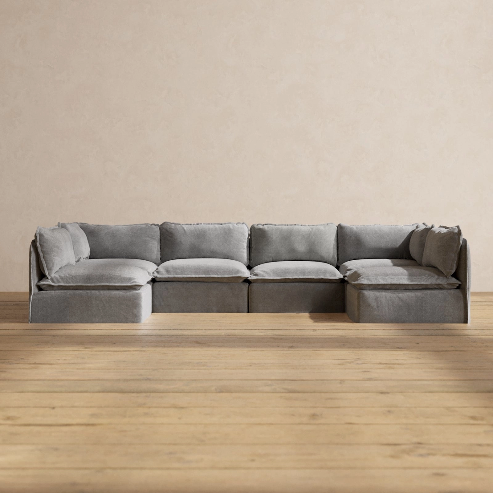 Modular Washable 6-Seater Open-Ends U-Sectional in Ash | Deluxe  Seat | Cloud Pillow