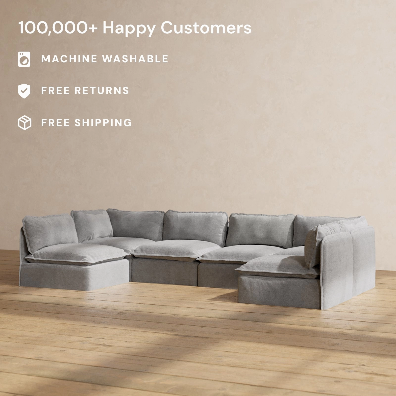 Modular Washable 6-Seater Open-Ends U-Sectional in Ash | Memorix  Seat | Contour Pillow