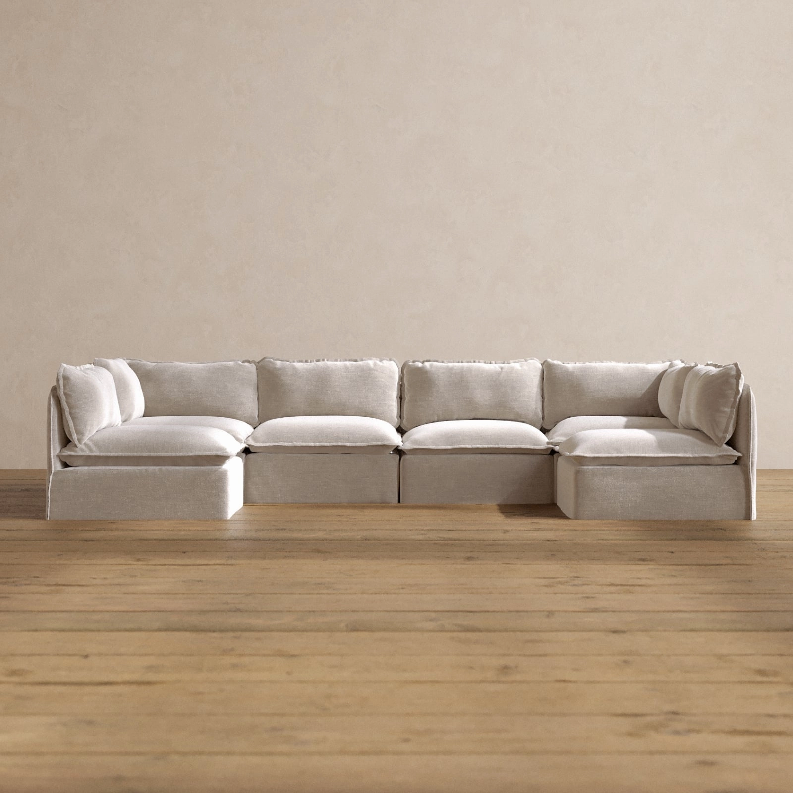Modular Washable 6-Seater Open-Ends U-Sectional in Mist | Deluxe  Seat | Cloud Pillow