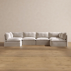Modular Washable 6-Seater Open-Ends U-Sectional in Mist | Deluxe  Seat | Cloud Pillow