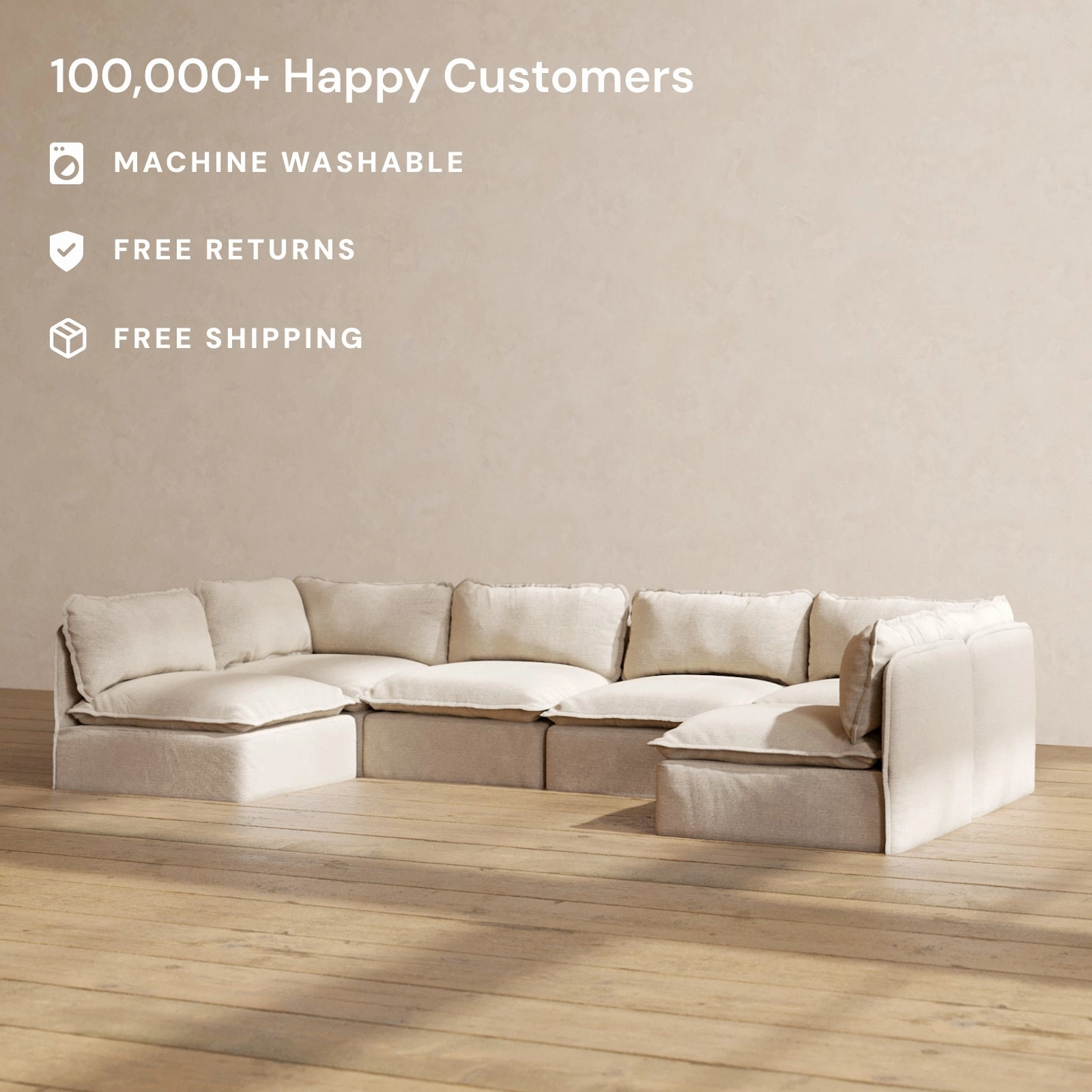 Modular Washable 6-Seater Open-Ends U-Sectional in Oat | Memorix  Seat | Contour Pillow