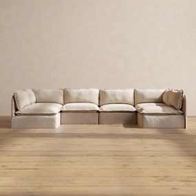 Modular Washable 6-Seater Open-Ends U-Sectional in Oat | Memorix  Seat | Contour Pillow