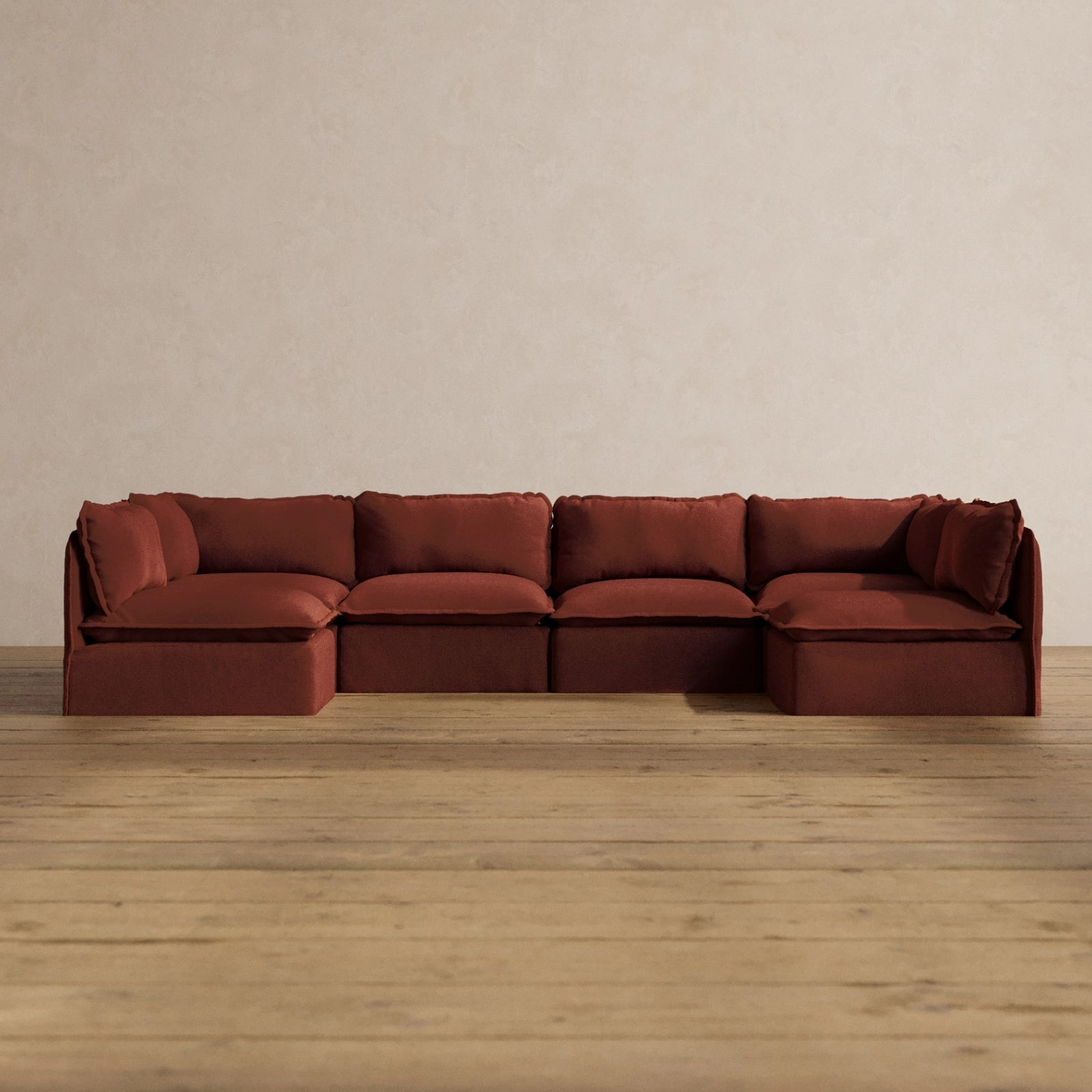 Modular Washable 6-Seater Open-Ends U-Sectional in Rust | Deluxe  Seat | Cloud Pillow