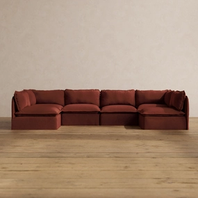 Modular Washable 6-Seater Open-Ends U-Sectional in Rust | Memorix  Seat | Contour Pillow