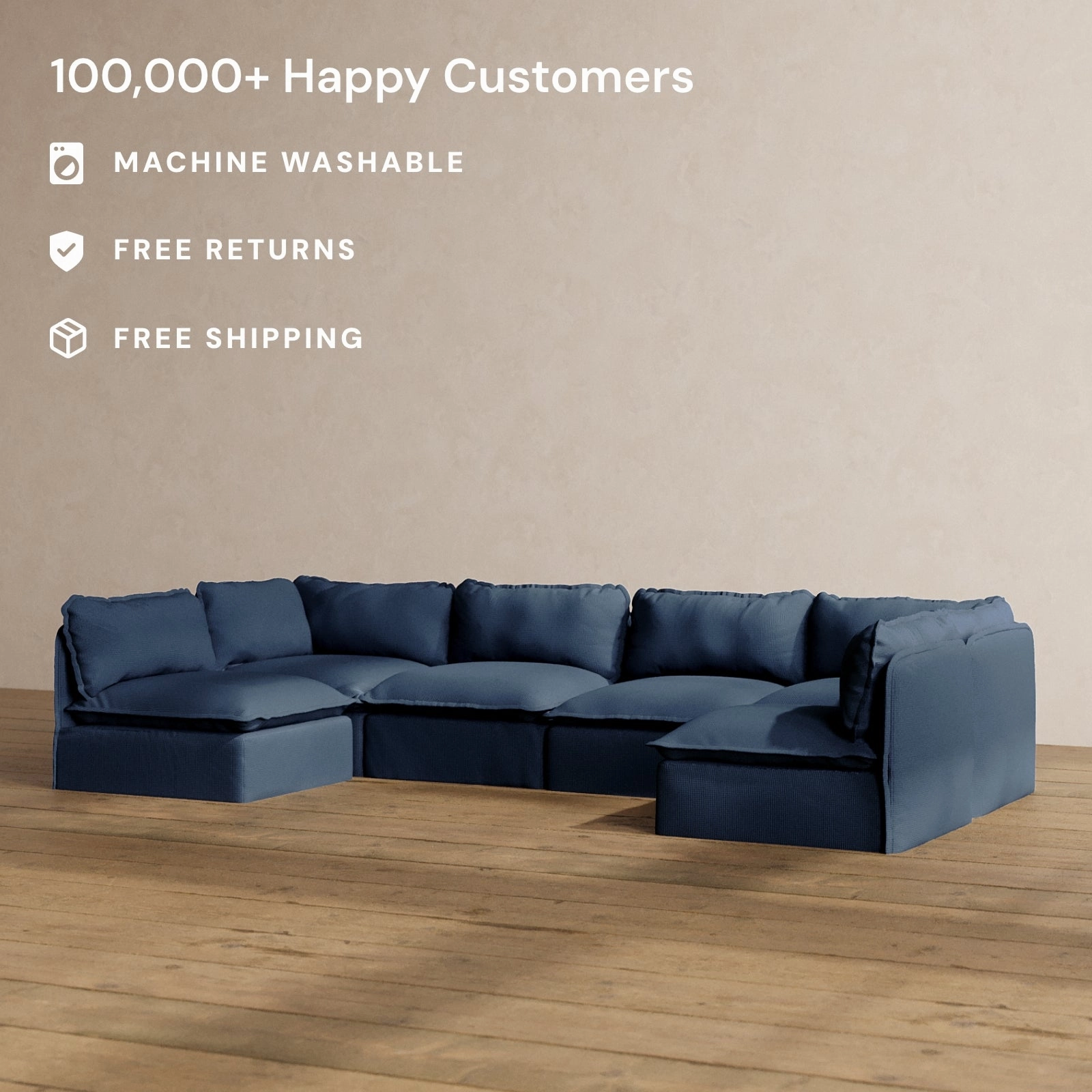 Modular Washable 6-Seater Open-Ends U-Sectional in Sumi | Memorix  Seat | Contour Pillow