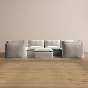 Modular Washable 6-Seater U-Sectional   Ottoman in Milk | Deluxe  Seat | Cloud Pillow