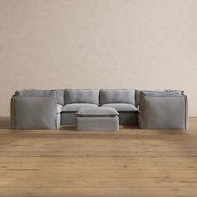 Modular Washable 6-Seater U-Sectional   Ottoman in Pumice | Memorix  Seat | Contour Pillow
