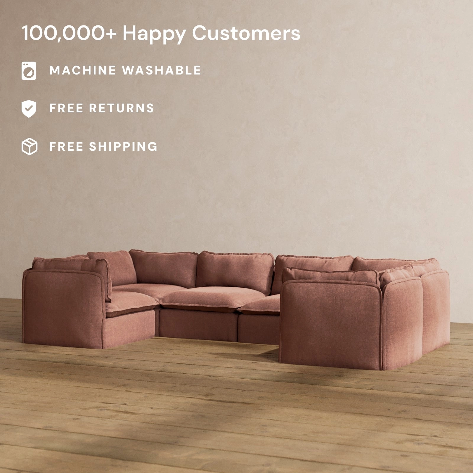 Modular Washable 6-Seater U-Sectional in Chestnut | Memorix  Seat | Contour Pillow