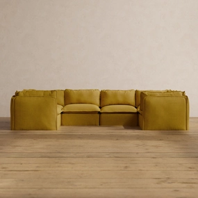 Modular Washable 6-Seater U-Sectional in Kiiro | Deluxe  Seat | Cloud Pillow