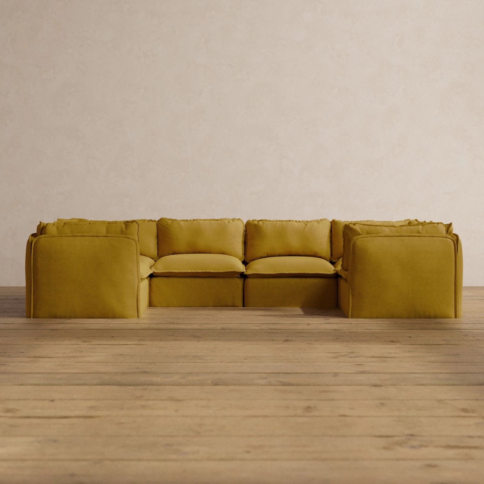 Modular Washable 6-Seater U-Sectional in Kiiro | Deluxe  Seat | Cloud Pillow