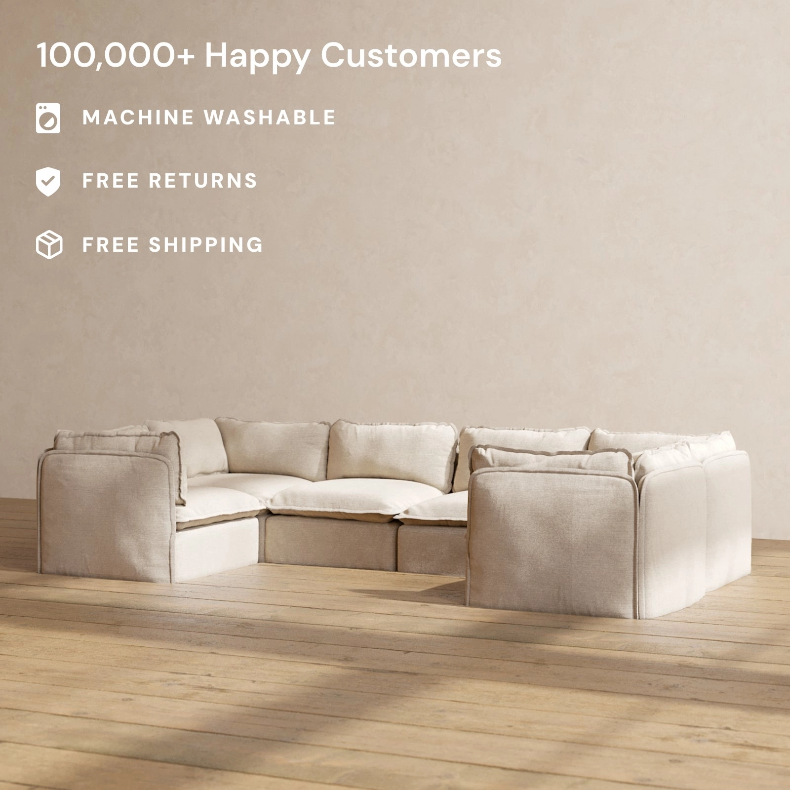Modular Washable 6-Seater U-Sectional in Oat | Memorix  Seat | Contour Pillow