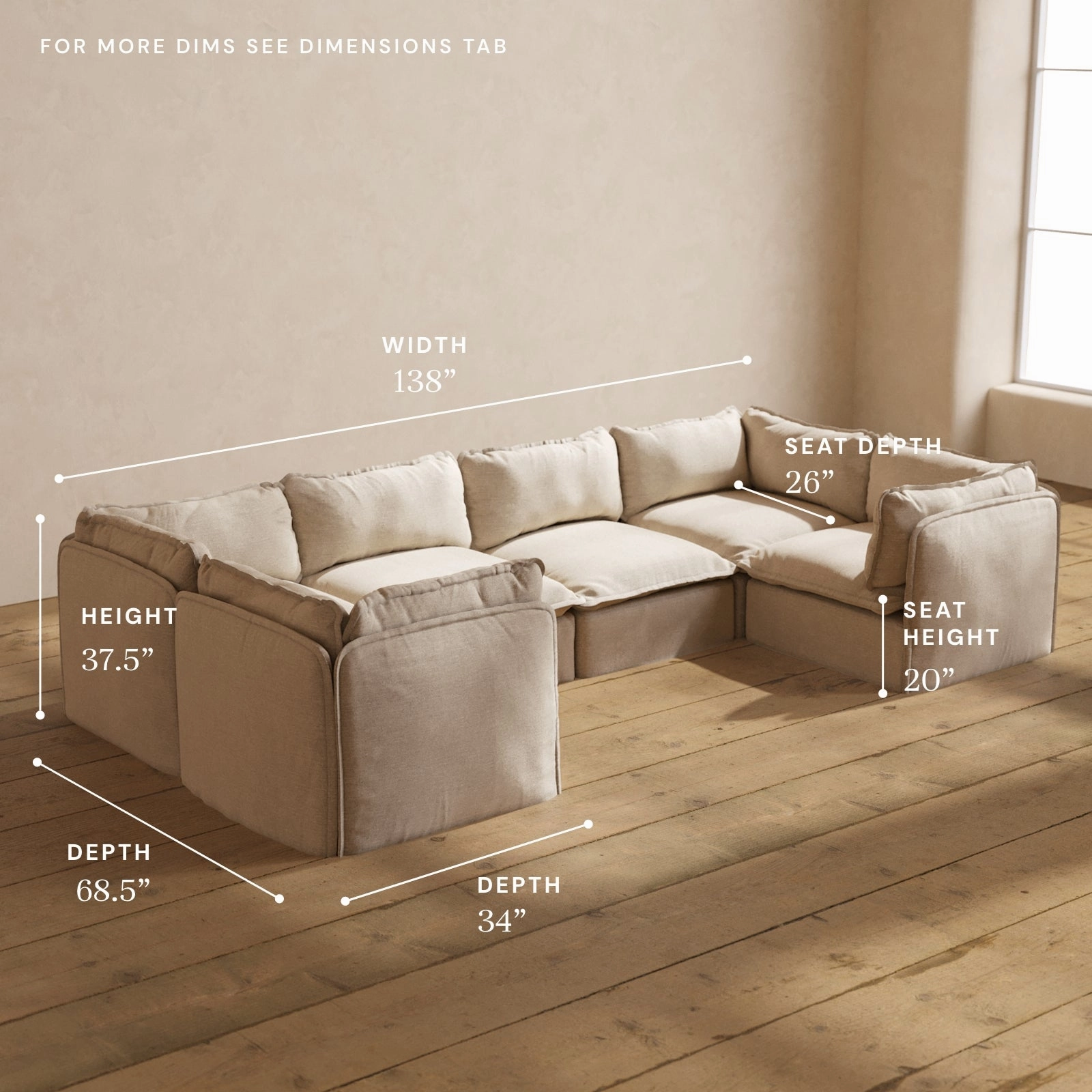 Modular Washable 6-Seater U-Sectional in Oat | Memorix  Seat | Contour Pillow