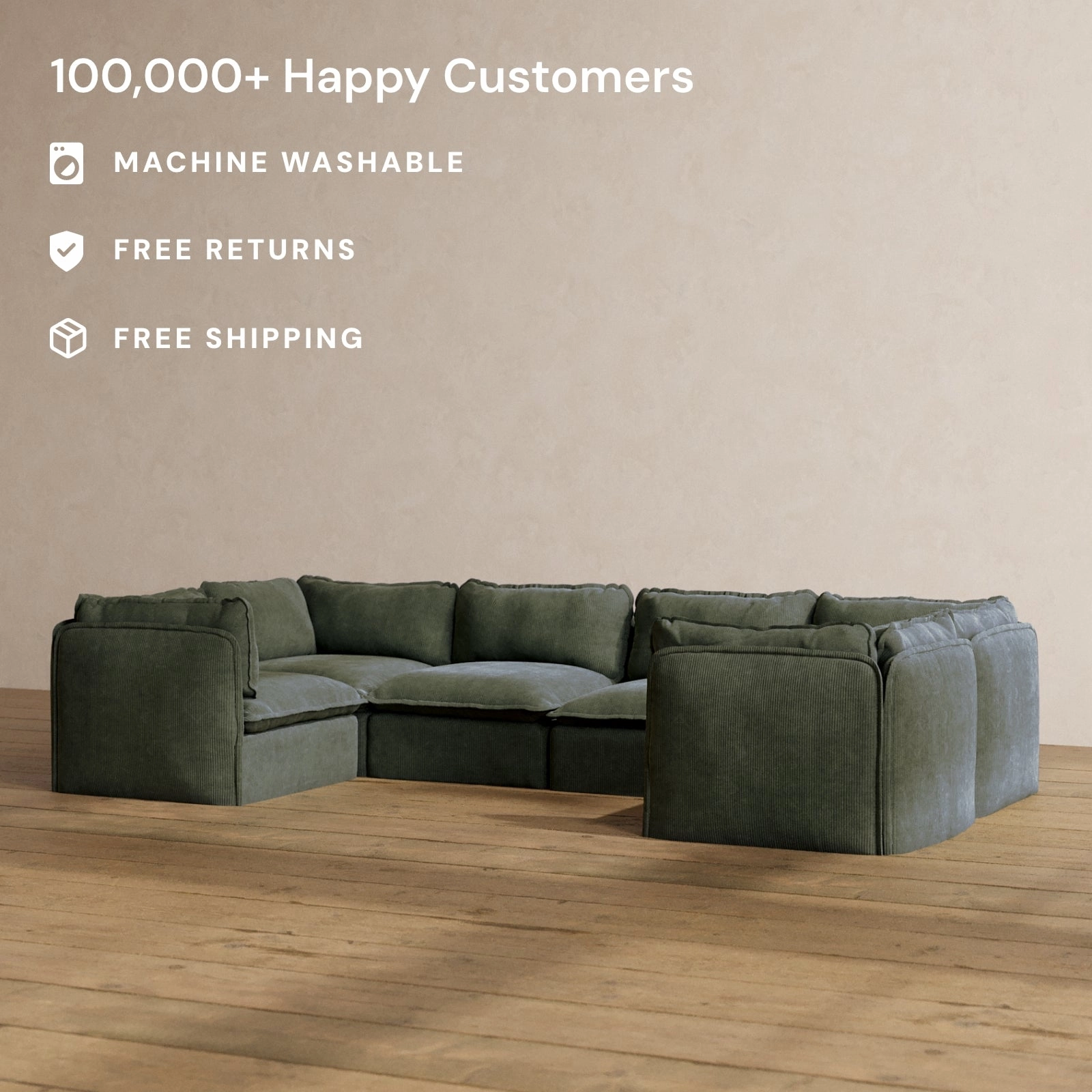 Modular Washable 6-Seater U-Sectional in Olivine | Memorix  Seat | Contour Pillow