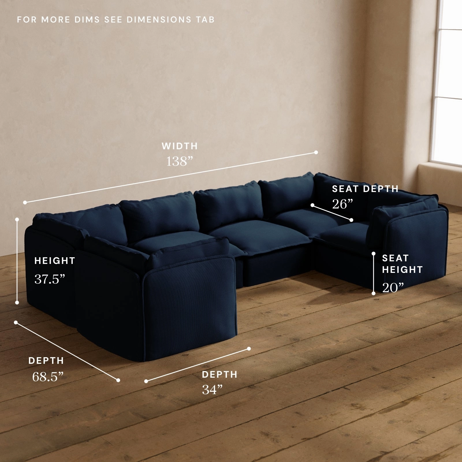 Modular Washable 6-Seater U-Sectional in Sumi | Deluxe  Seat | Cloud Pillow