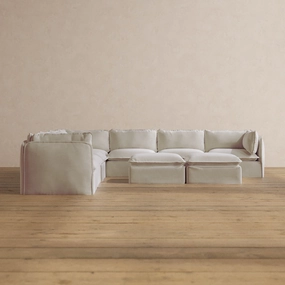 Modular Washable 7-Seater Corner Sectional   Bench Ottoman in Coco | Deluxe  Seat | Cloud Pillow