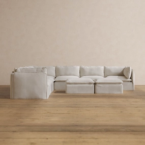 Modular Washable 7-Seater Corner Sectional   Bench Ottoman in Powder | Deluxe  Seat | Cloud Pillow