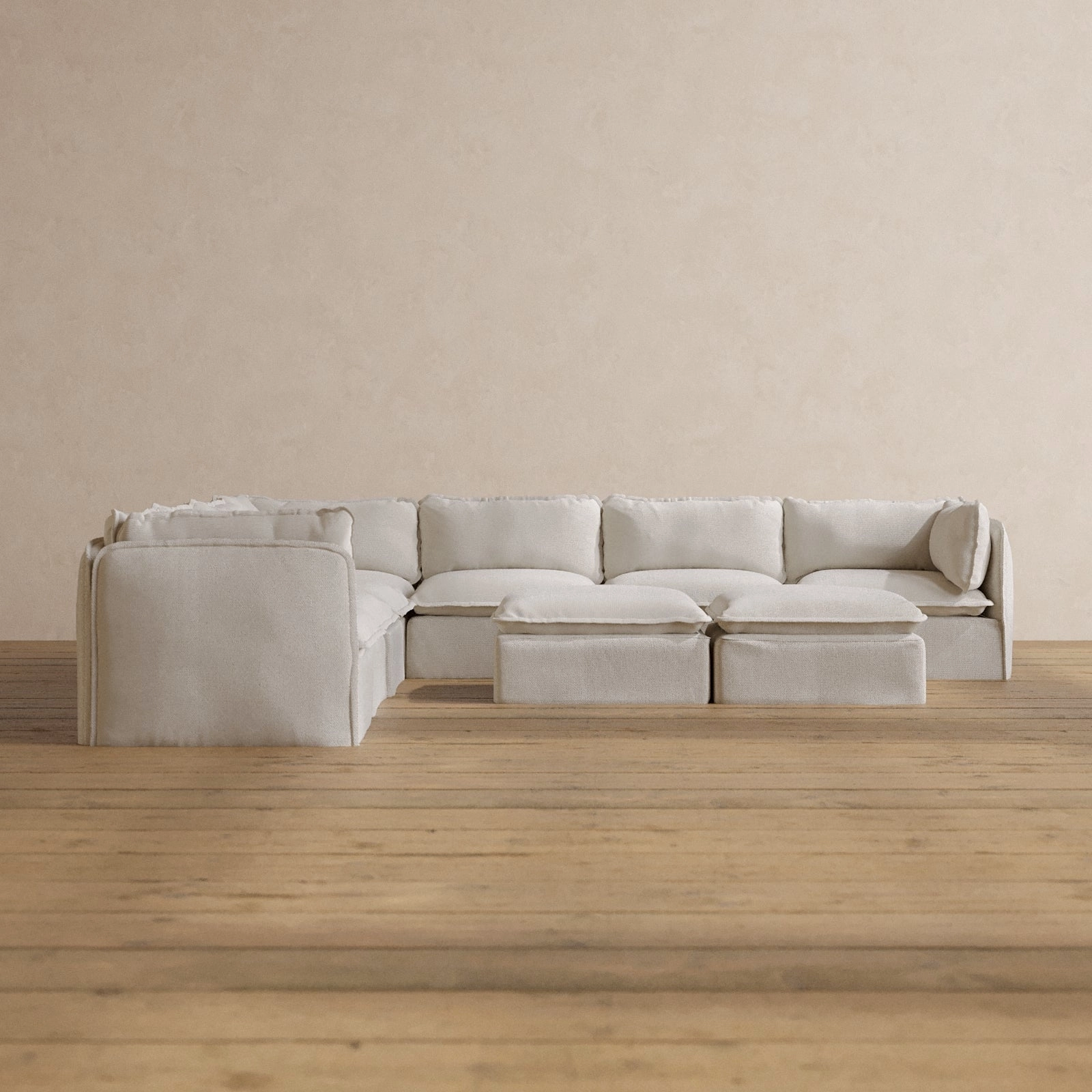 Modular Washable 7-Seater Corner Sectional   Bench Ottoman in Powder | Deluxe  Seat | Cloud Pillow