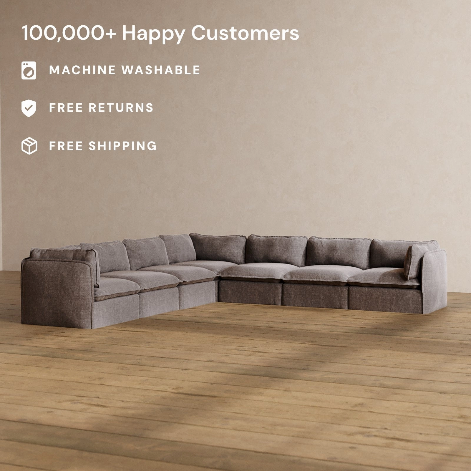 Modular Washable 7-Seater Corner Sectional in Caviar | Deluxe  Seat | Cloud Pillow