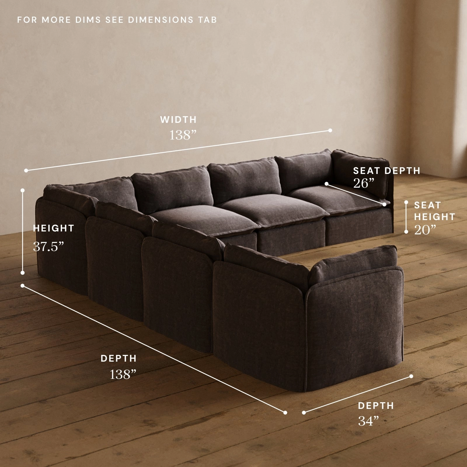 Modular Washable 7-Seater Corner Sectional in Caviar | Deluxe  Seat | Cloud Pillow