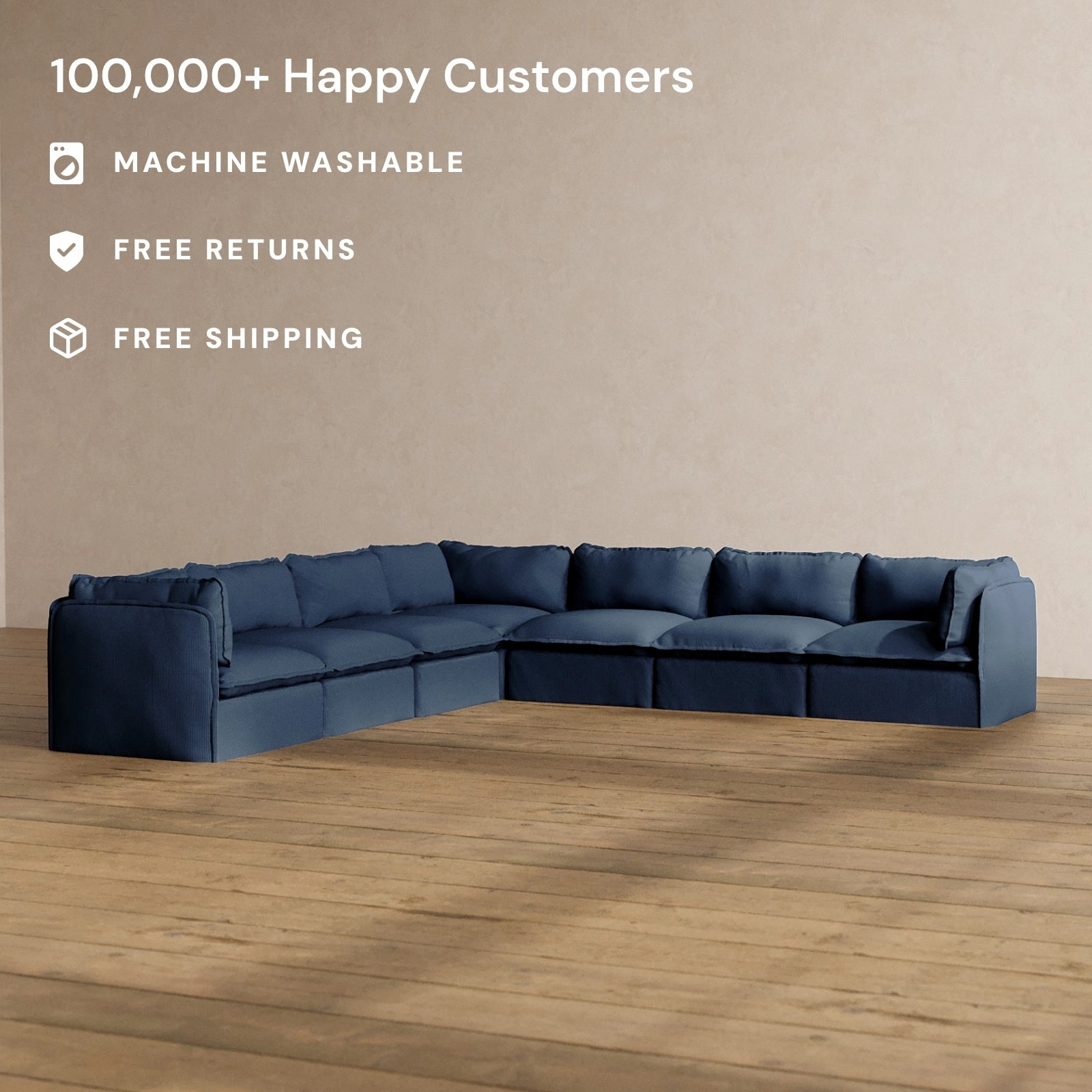 Modular Washable 7-Seater Corner Sectional in Sumi | Memorix  Seat | Contour Pillow