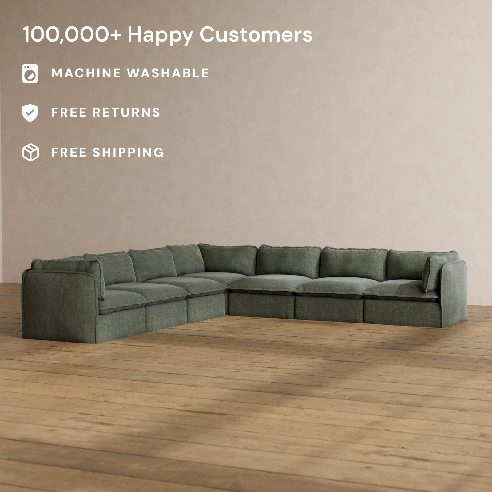 Modular Washable 7-Seater Corner Sectional in Willow | Memorix  Seat | Contour Pillow