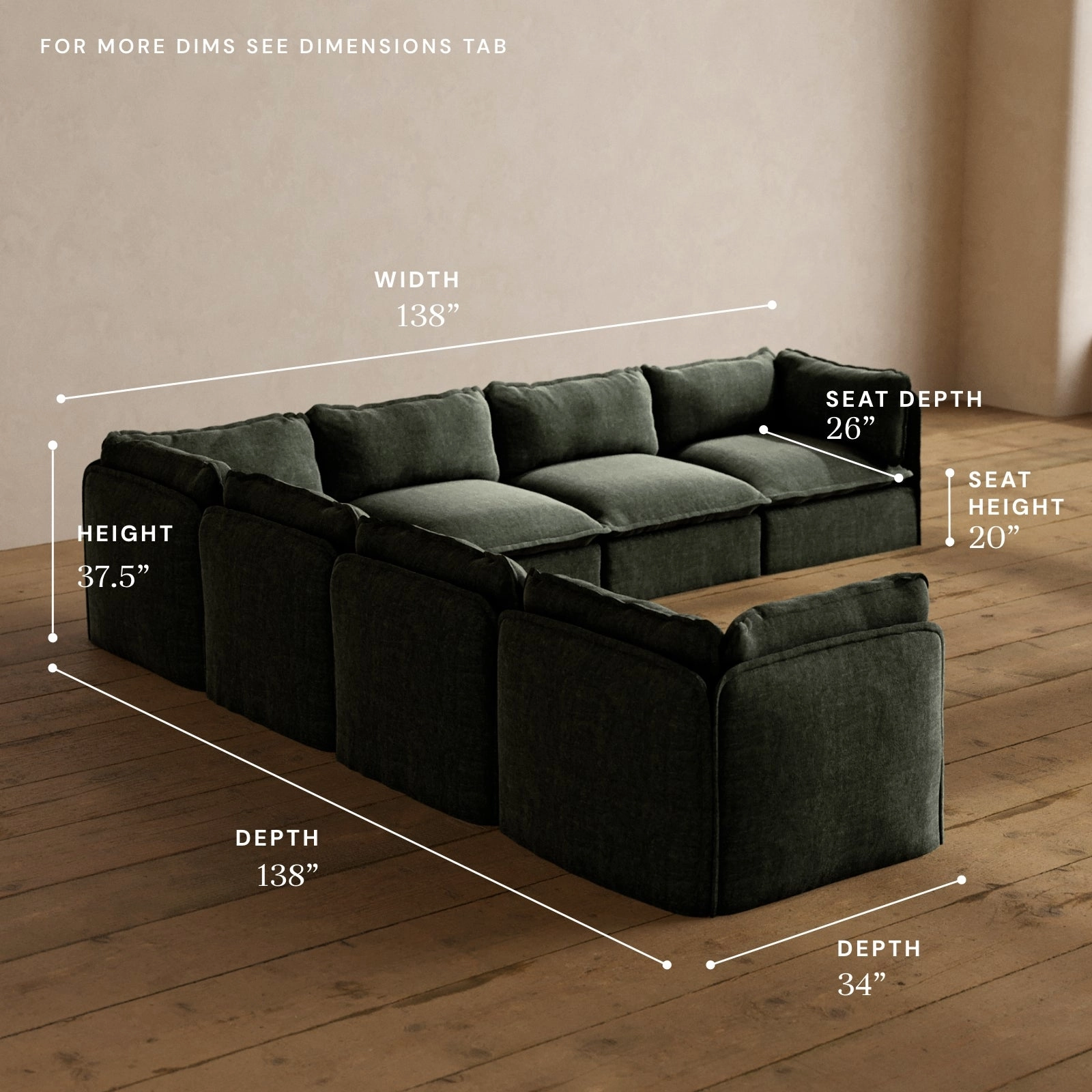 Modular Washable 7-Seater Corner Sectional in Willow | Memorix  Seat | Contour Pillow
