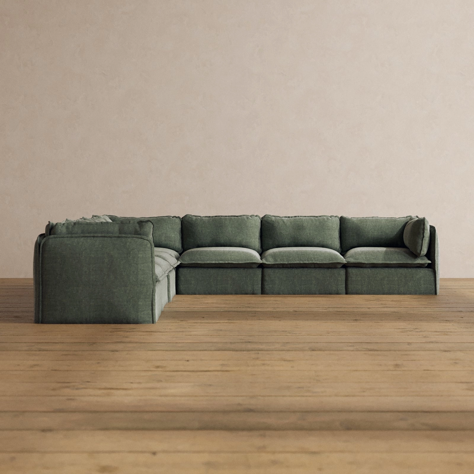 Modular Washable 7-Seater Corner Sectional in Willow | Memorix  Seat | Contour Pillow
