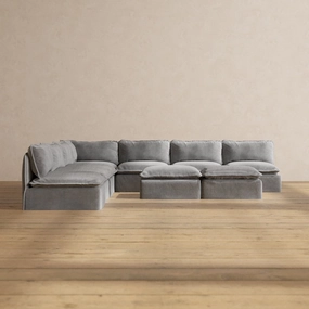 Modular Washable 7-Seater Open-Ends Corner Sectional   Bench Ottoman in Ash | Memorix  Seat | Contour Pillow