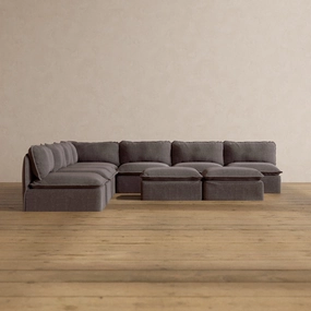 Modular Washable 7-Seater Open-Ends Corner Sectional   Bench Ottoman in Caviar | Memorix  Seat | Contour Pillow