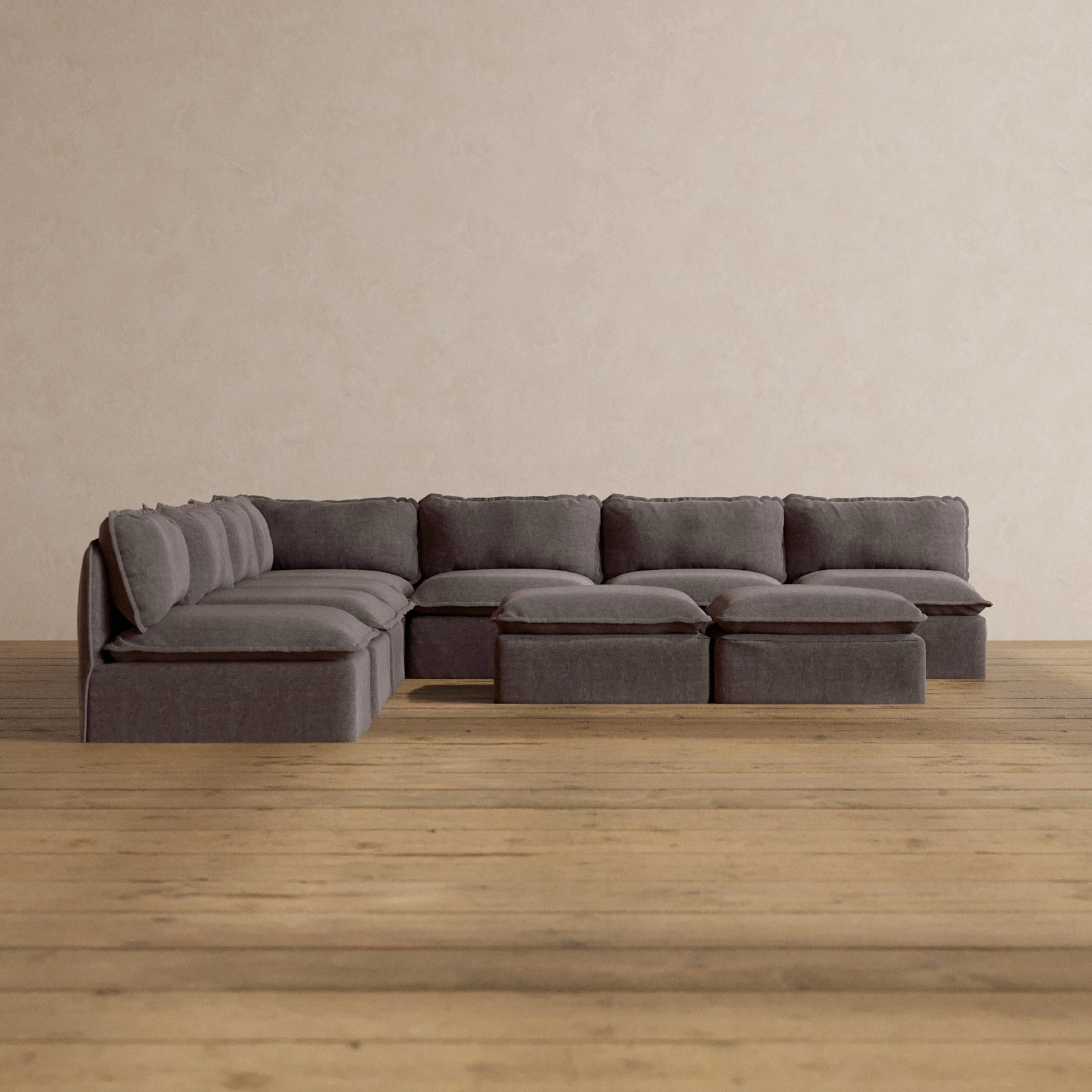 Modular Washable 7-Seater Open-Ends Corner Sectional   Bench Ottoman in Caviar | Memorix  Seat | Contour Pillow