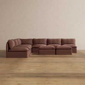 Modular Washable 7-Seater Open-Ends Corner Sectional   Bench Ottoman in Chestnut | Memorix  Seat | Contour Pillow